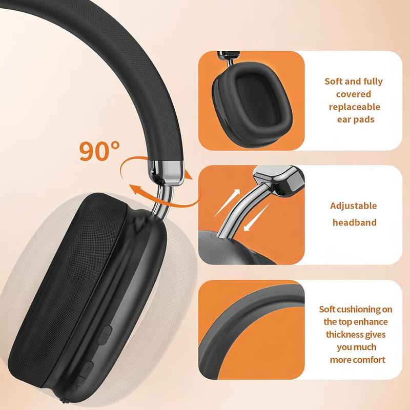 Wireless Headphone, Over-ear Design Noise Cancelling Headphone with Microphone, Foldable BT Headset for Outdoor Travel Office, Gifts for Friends