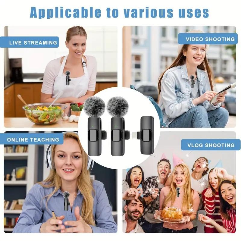 Wireless Lavalier Microphone, Rechargeable Microphone, Cordless Omnidirectional Condenser Recording Mic for Video Recording, Teaching, Interviews