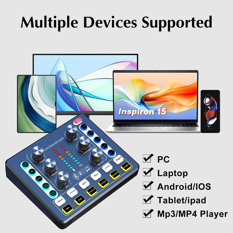 Podcast Equipment Bundle, 1 Set Sound Cards with Audio Interface & Microphone & Other Accessories, Professional Podcast Microphone for Recording, Live Streaming