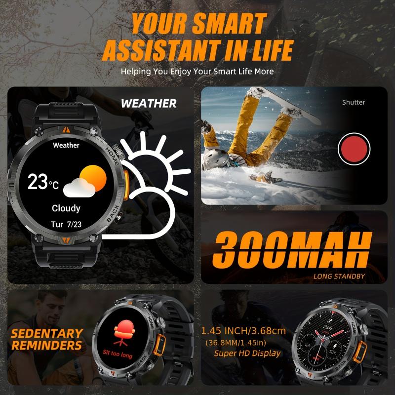 EIGIIS Smart Watch With Flashlight For Men Women, 1.45-Inch Wireless Watch Activity Tracker For Android And IOS Phone Alloy Devices