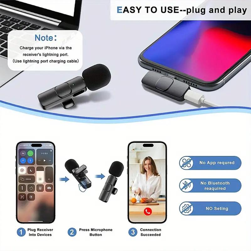 Wireless Collar Microphone, Portable Audio Noise Reduction Mic for iPhone, Tablet, Collar Mini Microphones, Wireless Mic for Video Recording, Teaching Speech Mic, Streaming Equipment