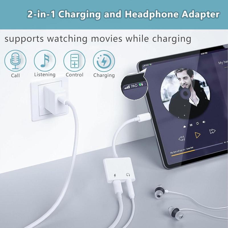 2 in 1 USB C to Aux Audio Splitter, USB C to 3.5mm Jack Audio Headphones & Charger Adapter, Support 10W Charging, Microphone Talk, Line-control