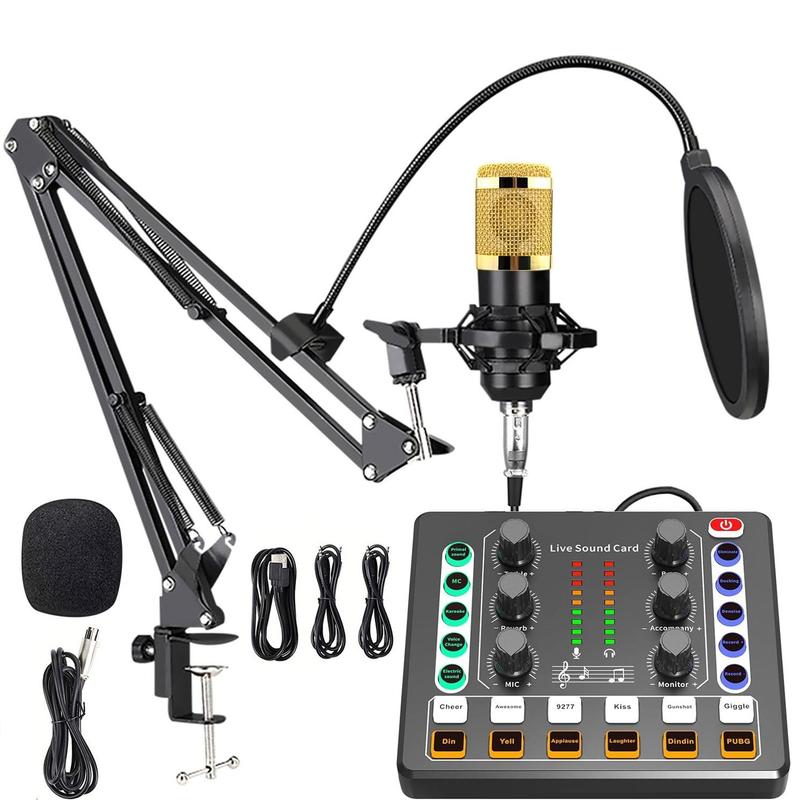 Podcast Equipment Bundle, 1 Set Sound Cards with Audio Interface & Microphone & Other Accessories, Professional Podcast Microphone for Recording, Live Streaming