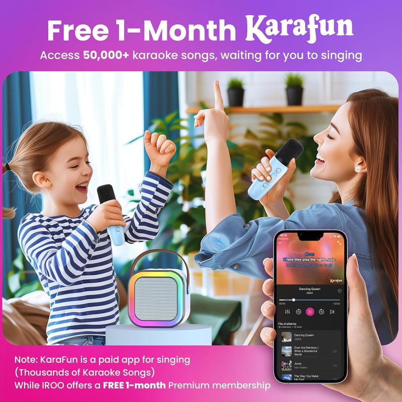 Mini Karaoke Machine, Portable Bluetooth Speaker with 2 Wireless Mics, Premium Songs for All Ages,Christmas Birthday Gifts for Girls Boys