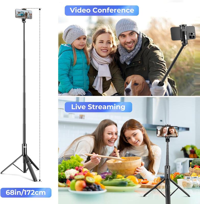 [Bundle 2] 10’’ Ring Light & Selfie Stick – 360° Adjustable, 63 inches Tripod, Extendable With Bluetooth Remote