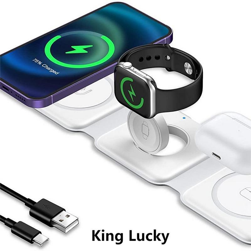 King Lucky i33 Portable 3-in-1 Fast Wireless Charging Pad \Mobile Electronic Charger- Foldable for any smartphone, a must-have on the go, compatible with iPhone(12 13 14 15), Samsung, Huawei, Xiaomi, and other wireless charging devices.