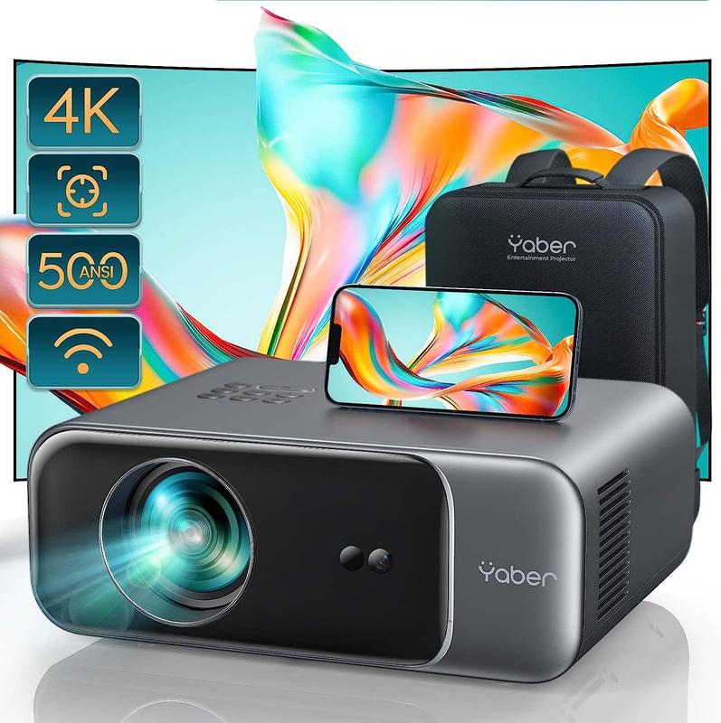 YABER Pro V9 4K Support Projector with WiFi 6 and Bluetooth 5.2, 500 ANSI Native 1080P Outdoor Movie Projector, Auto 6D Keystone & 50% Zoom, Home Theater Projector, Video Projector for Phone TV Stick PCV Audio