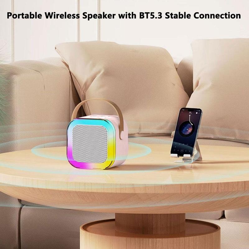 Wireless Karaoke Speaker with 2 Wireless Microphones, Rechargeable HiFi Stereo Sound KTV Speaker System, Bluetooth-compatible Speaker with RGB Colorful LED Lights, Sound System