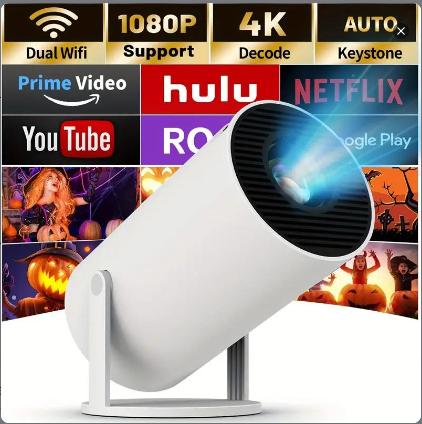 Projector with WIFI 6 and Bluetooth, 4K Support Portable Mini Projector - Smart WiFi & Wireless, Adjustable Screen, 180° Rotation, USB Powered - Perfect for Home Entertainment projector