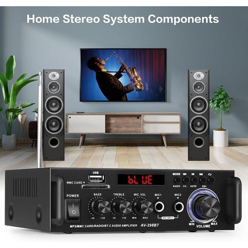 Home Audio Receivers & Amplifier HiFi Bluetooth Stereo Audio Amplifier Max 300Wx2 Wireless Bluetooth 5.0, RMS 40Wx2 Power Amp 2 Channel Stereo Receiver for Home Theater Speaker (BLACK1)