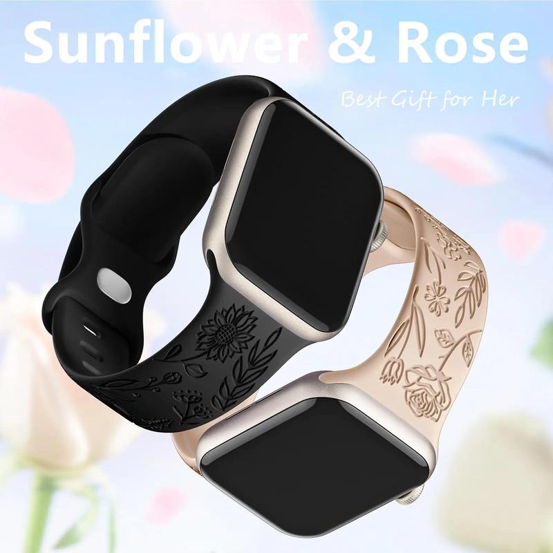 Floral Pattern Sport Watch Protective Band (Only Band), 6 Counts Summer Stylish Smart Watch Band, Wearable Accessories, Replacement Watchband Compatible with iWatch Series 38mm 40mm 41mm 42mm 44mm 45mm 49mm