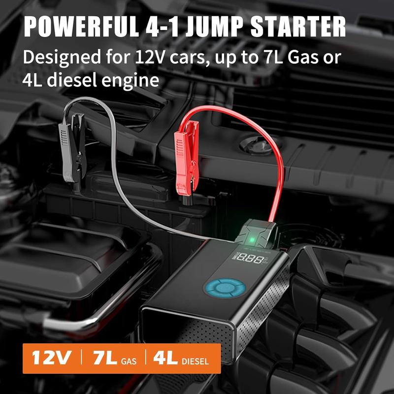 Jump Starter with Air Compressor, 1500A Potable  Booster with 150PSI Digital Auto Tire Inflator, 12V   Charger with USB Quick Charge 3.0(Up 7.0L Gas 4.0L Diesel Engine)