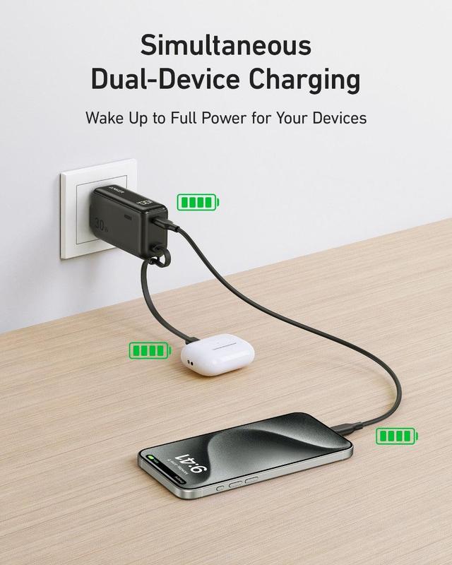 [Black Friday Deal] Anker 3in1 Power Bank,  5,000mAh Portable Charger with Built-in Cable and Foldable AC Plug, 30W Max Compact Battery Pack, for iPhone 15 Series, Galaxy, MacBook and More Charging Devices Accessories