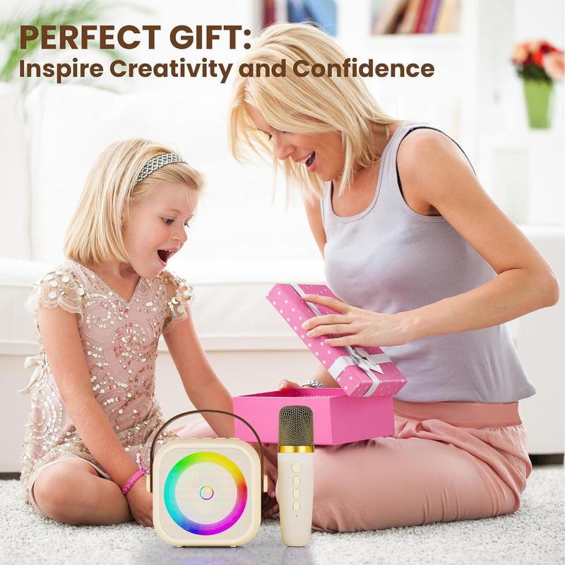 Karaoke Machine for , Karaoke Gifts for Girls Ages 4, 5, 6, 7, 8, 9, 10, 12 +Year Old Birthday Party, 4-12  Christmas Toys Gift for Girls (Beige)