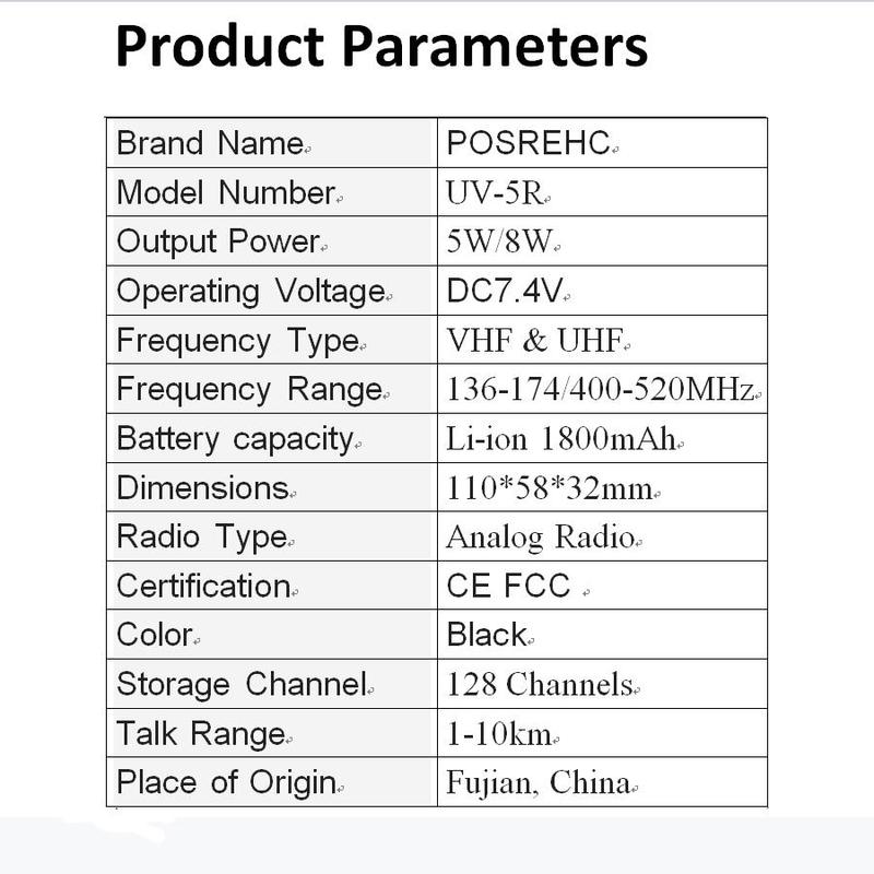 POSREHC UV-5R Portable Handheld Walkie Talkie, 1 Count 5W 8W Rechargeable Dual Band Two Way Radio Transceiver, Long Standby Walkie Talkie for Outdoor