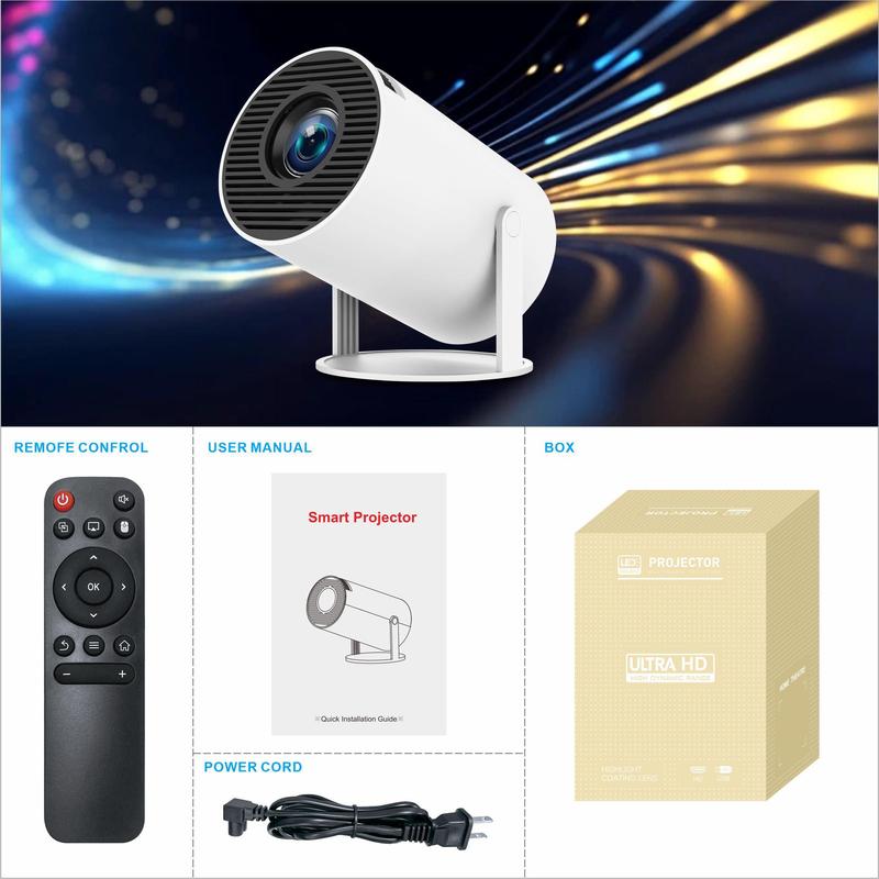 Mini Projector, Auto Keystone Correction Portable Projector, 4K  200 ANSI Smart Projector with 2.4 5G WiFi, BT 5.0, 130 Inch Screen, 180 Degree Flip, Round Design, Home Video Projector, 10000 Lumen LED 1080P WiFi Bluetooth UHD Home Theater