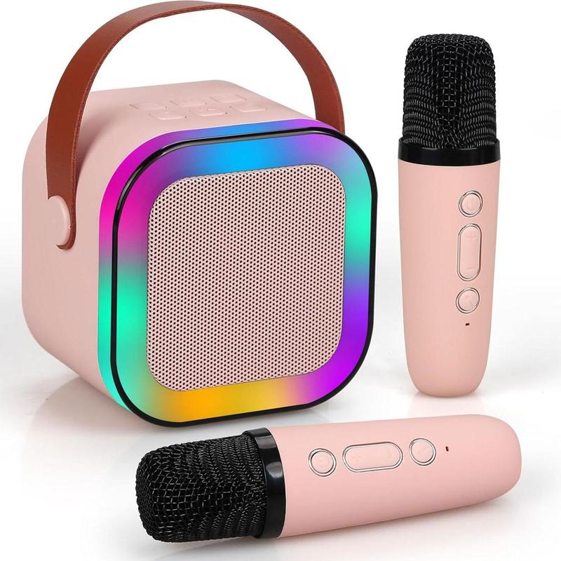 Wireless Karaoke Speaker with 2 Wireless Microphones, Rechargeable HiFi Stereo Sound KTV Speaker System, Bluetooth-compatible Speaker with RGB Colorful LED Lights, Sound System