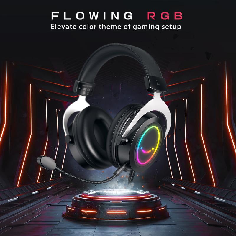 Fifine H3 RGB Gaming Headsets,Comfortable Over-Ear Headphones with Microphone,Wired Audio Jack Connection,Leather Passive-Noise-Cancelling Earcups, Gamer Headset for PC PS4 PS5 Xbox