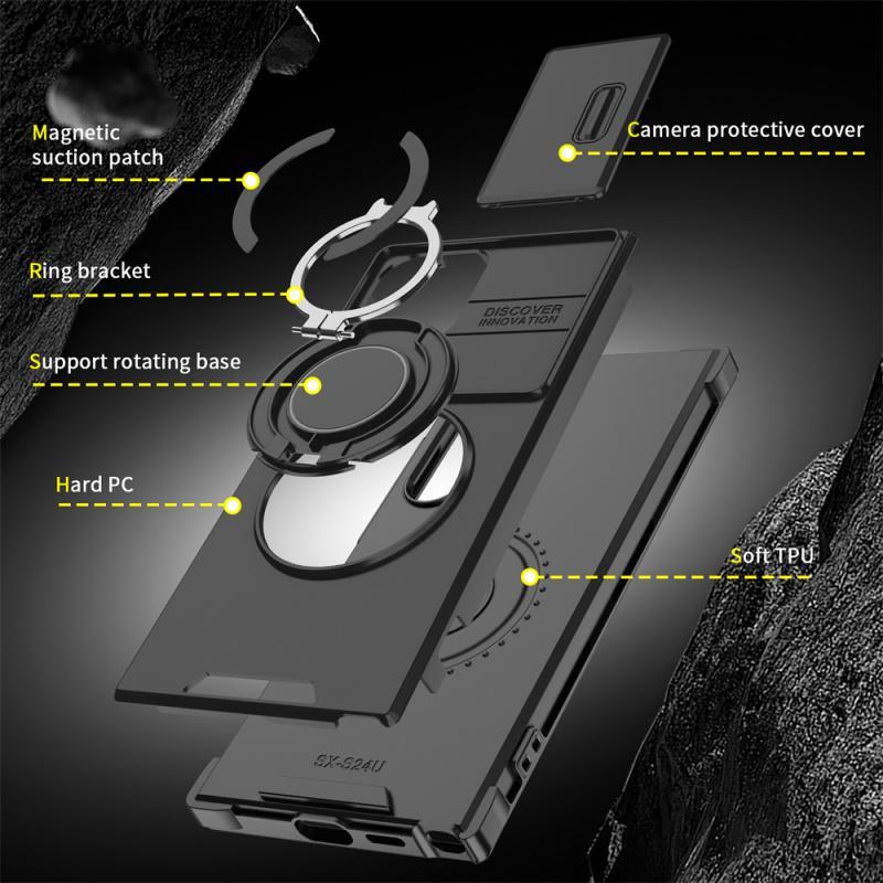 Shockproof Phone Case with Ring Stand, 1 Count Phone Protective Cover, Phone Accessories Compatible with Samsung S24 Ultra S23 Ultra S22