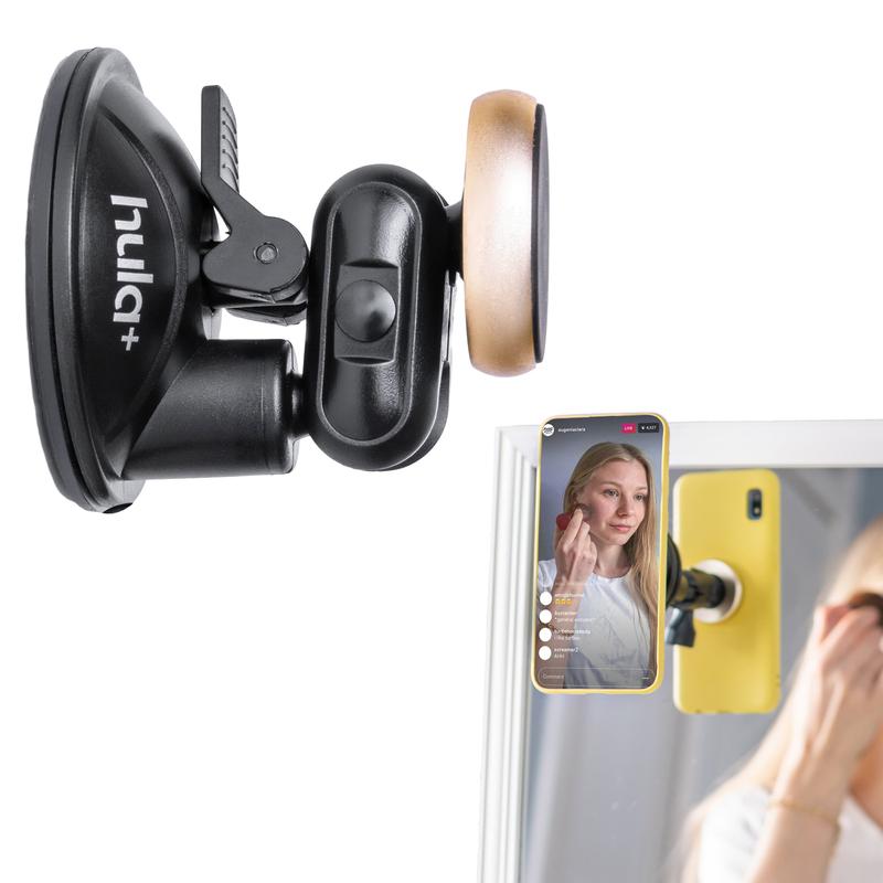 hula+ Magnet Phone Holder Reusable Stand, Portable Mount for Shower, Mirror, Kitchen, Window, & Bathroom Compatible. Compatible with All Phones, Ideal for Content, TikTok, Instagram, Movies & Music