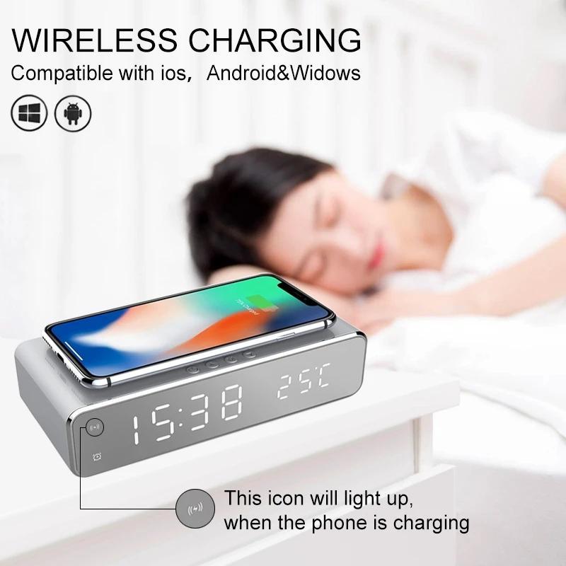 2-in-1 Wireless Charging Station with Alarm Clock Function, 1 Count Multifunctional Wireless Charger with LED Digital Thermometer for Phone Earphone