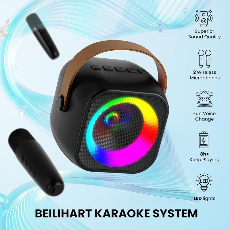 Portable Karaoke Machine, Bluetooth Karaoke Speaker with 2 Wireless Microphones and Party Lights for s and Adults, Birthday Gifts for Boys Family Home Party