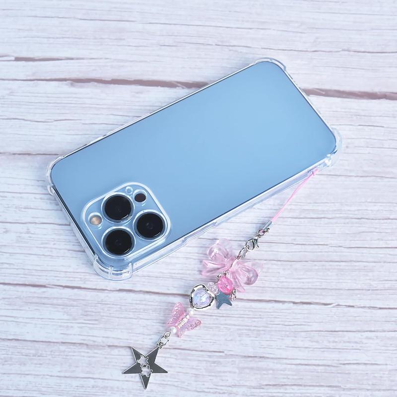 4 count Cute Phone Charms Aesthetic Y2K Cell Phone Charms Strap Pink Strawberry Butterfly Star Phone Charm Y2K Accessories for Phone Bag Keychain Airpods Camera Pendants Decor