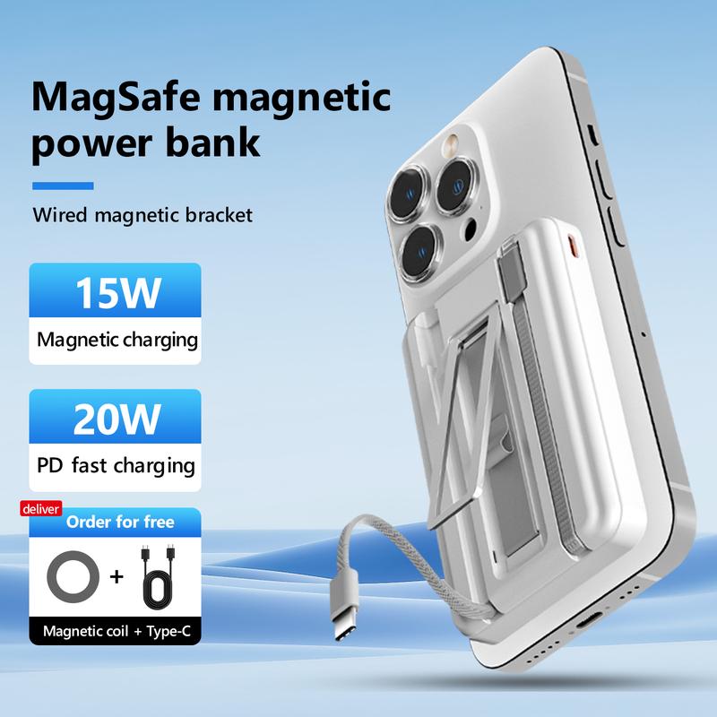 10000mah Multi functional magnetic suction fast charging power bank with holder for smartphone, iphone16, airpods, I -watches Device Wireless Cable Chargeable