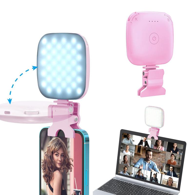 Phone Selfie Light, 3W Power Clip-on Phone Light with Clamp (1 Count), Adjustable Color Temperature & Brightness Selfie Light, Rechargeable Dimming Light