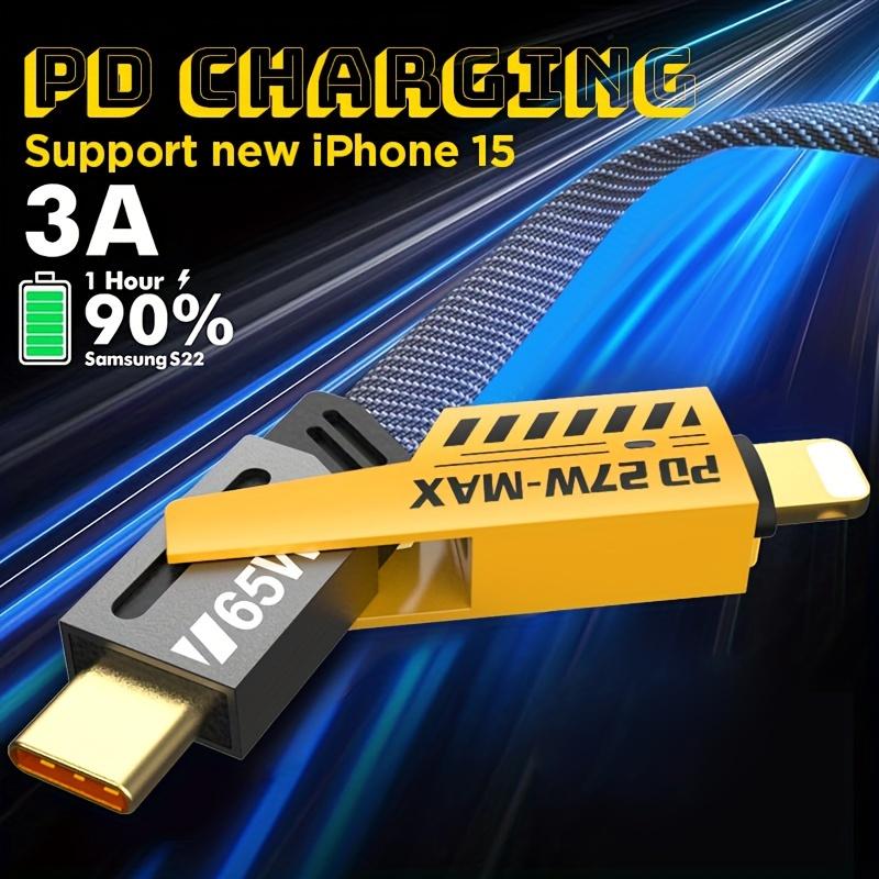 Dual Head Type-c Data USB 4-in-1 PD 65W FastCharging Cable for iPhone15 14 13 12 11 ProMax xSMAX XR XS X 8 iPad Xiaomi Honor Vivo Samsung 0PPO Notebook Phone Smartphone CellphoneCharger -Android Devices Durable ElectronicMobile