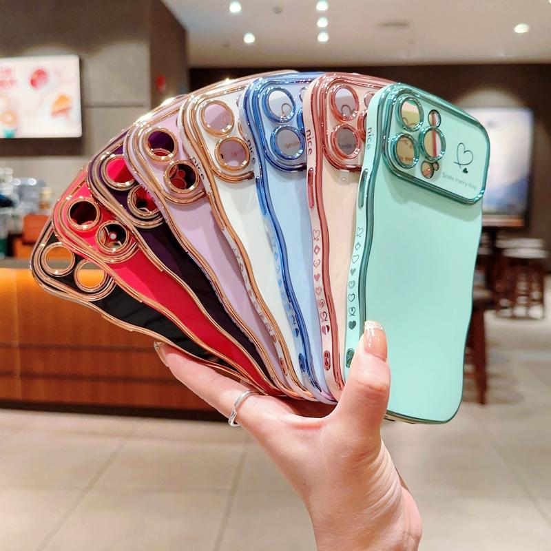 Cute Wave Shape with Love Heart Raised Camera Protection Phone case Accessories Durable Silicone Shiny Silicone Shiny Wavy Wireless