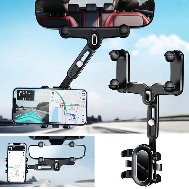 Adjustable Car Phone Holder, 360° Rotatable Rearview Mirror Phone Holder for Car, Retractable Navigator Bracket for Universal Car Mobile Phone Devices