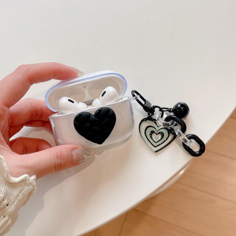 Cute Heart Pattern Earphone Case with Keychain, Earphone Protective Cover, Earphone Accessories Compatible with AirPods