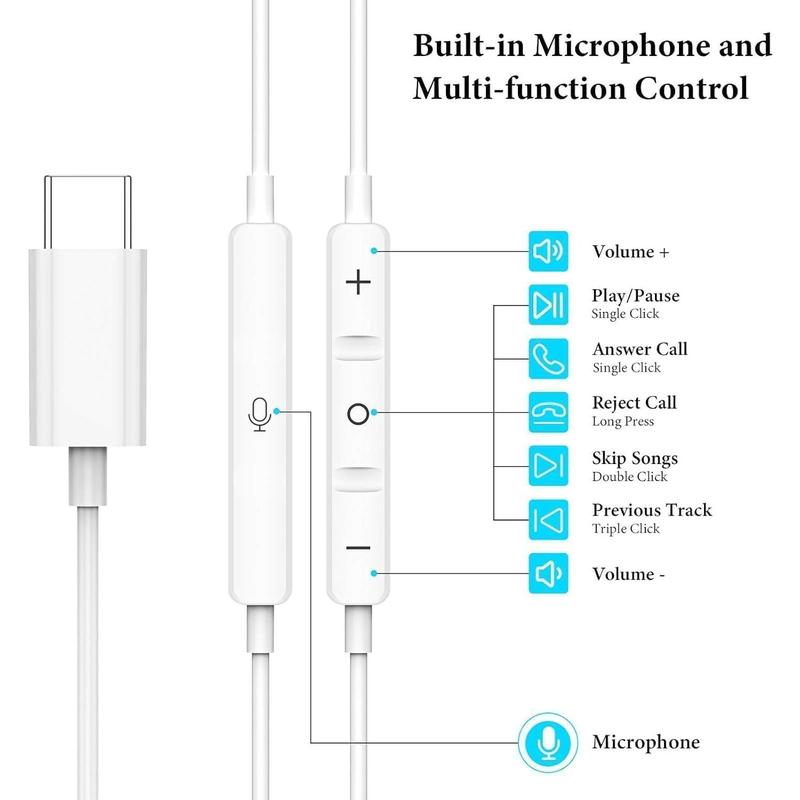 USB C Headphones Type C Wired Earbuds,Ear Headphones Noise Isolating Earbuds with Microphone and Volume Control for Galaxy S23 Ultra S22 S21 FES20,iPad Pro and Most USB C Devices, White