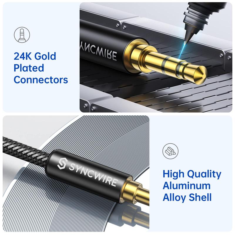 Syncwire Long Aux Cable 6.5Ft- Auxiliary Audio Cable for Headphones, Car, Home Stereos, iPhone Ipad iPod Echo Dot, Galaxy S8 Smartphones &More - Black