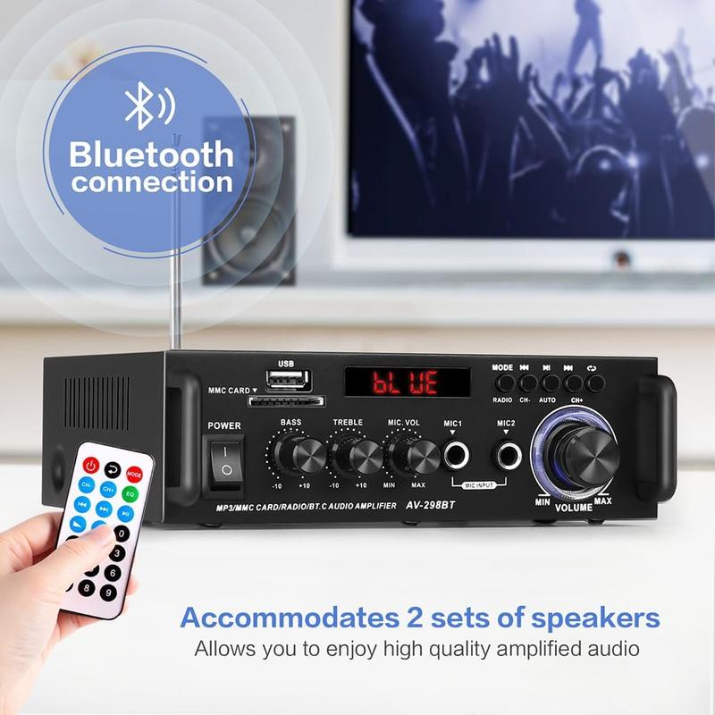 Home Audio Receivers & Amplifier HiFi Bluetooth Stereo Audio Amplifier Max 300Wx2 Wireless Bluetooth 5.0, RMS 40Wx2 Power Amp 2 Channel Stereo Receiver for Home Theater Speaker (BLACK1)