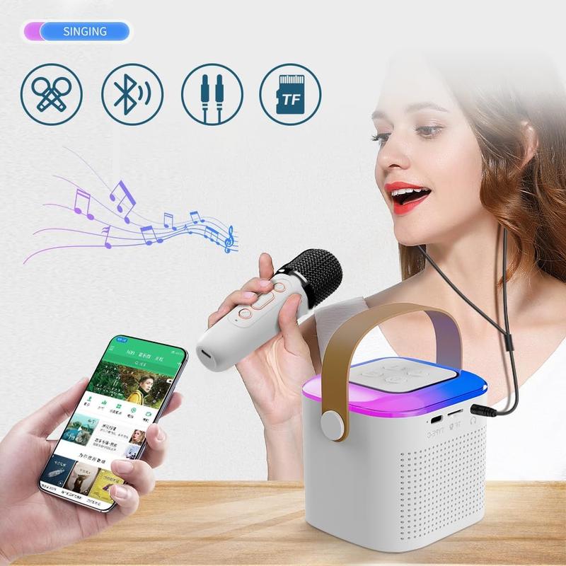 Karaoke Machine for Kids Adults, Portable BT Speaker with 2 Wireless Microphones, LED Lights, Kids Toys Birthday Gifts for Boys and Girls Over 4 Years Old