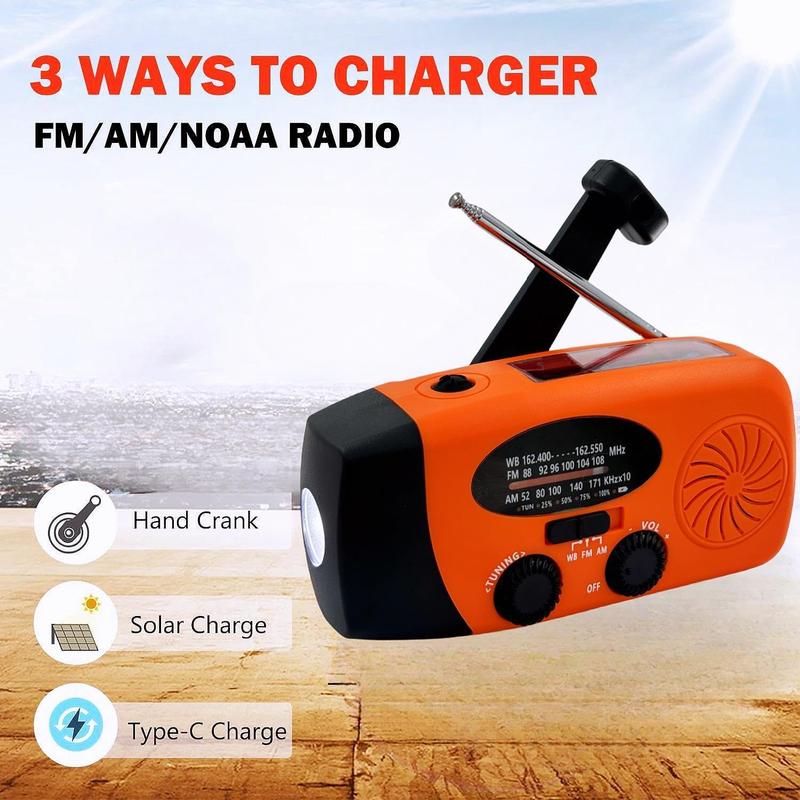 18500mWh Weather Emergency Radio, Portable Solar AM FM NOAA Hand Crank Radio, Cell Phone Charger with SOS, 1W LED Flashlight, Headphone Jack, Power Bank for Emergency Preparedness (5000mAh Orange)