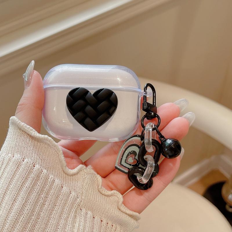 Cute Heart Pattern Earphone Case with Keychain, Earphone Protective Cover, Earphone Accessories Compatible with AirPods