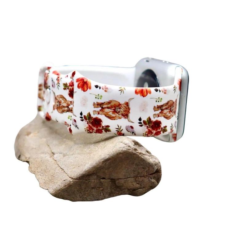 Highland cow Womens watch band for Apple Samsung Flowers boho iwatch strap 40mm 41mm 42mm 44mm 45 49mm