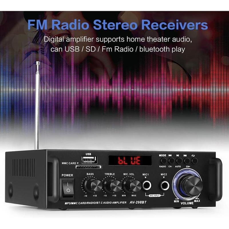 Home Audio Receivers & Amplifier HiFi Bluetooth Stereo Audio Amplifier Max 300Wx2 Wireless Bluetooth 5.0, RMS 40Wx2 Power Amp 2 Channel Stereo Receiver for Home Theater Speaker (BLACK1)