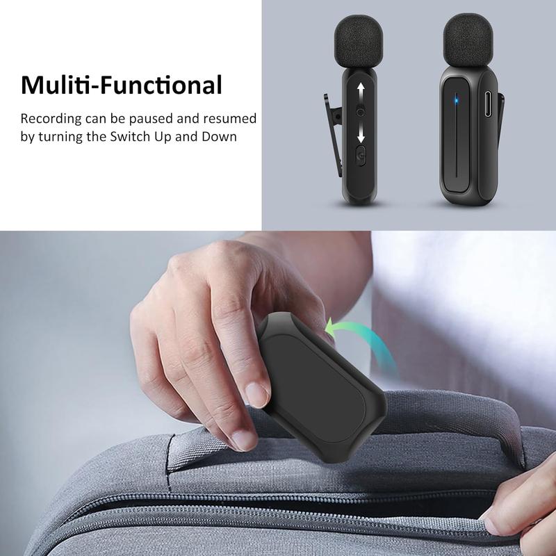 2 Pcs Wireless Lavalier Microphone for iPhone iPad Android with Charging Case 7H Clip on Lapel Microphone Wireless for Video Recording Vlogging, Interview, 3 Mode Denoise