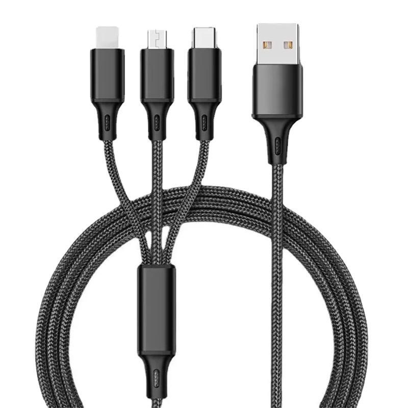 Fast Charging Cable, 1 Count 2A 20W 3 in 1 Nylon Charger Cable, Multipurpose USB Charging Cable for iPhone & Type C