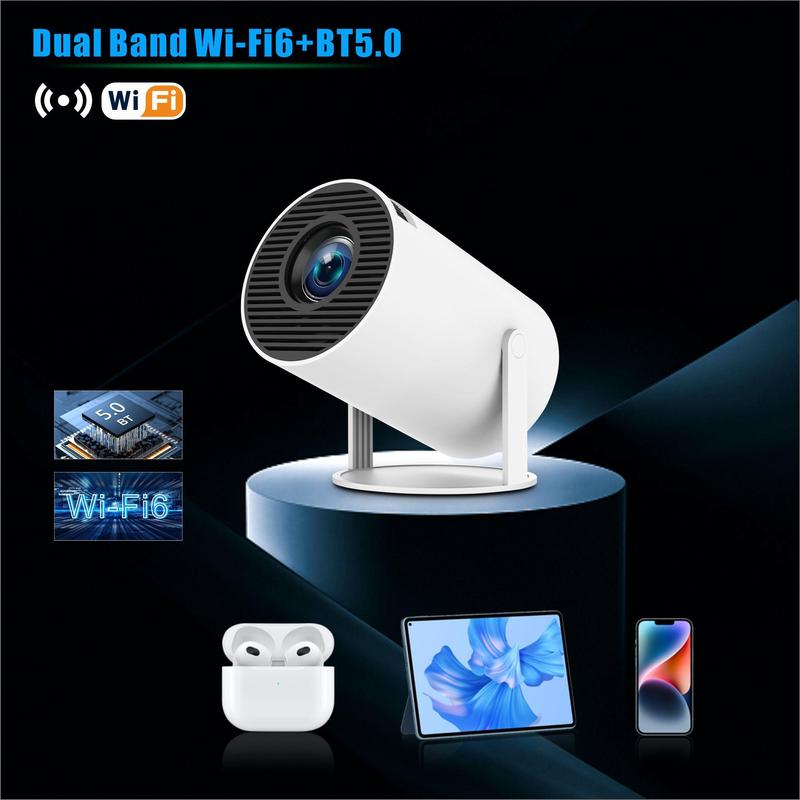 Mini Projector, Auto Keystone Correction Portable Projector, 4K  200 ANSI Smart Projector with 2.4 5G WiFi, BT 5.0, 130 Inch Screen, 180 Degree Flip, Round Design, Home Video Projector, 10000 Lumen LED 1080P WiFi Bluetooth UHD Home Theater