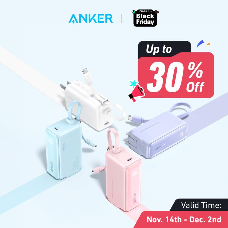 [Black Friday Deal] Anker 3in1 Power Bank,  5,000mAh Portable Charger with Built-in Cable and Foldable AC Plug, 30W Max Compact Battery Pack, for iPhone 15 Series, Galaxy, MacBook and More Charging Devices Accessories