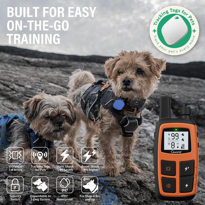 GWORLD-Dog  Collar GPS trackers for Dogs (Only iOS)  Training Collar with Remote Waterproof, for All Breeds behavior aid training mode security