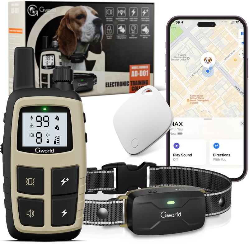 GWORLD-Dog  Collar GPS trackers for Dogs (Only iOS)  Training Collar with Remote Waterproof, for All Breeds behavior aid training mode security