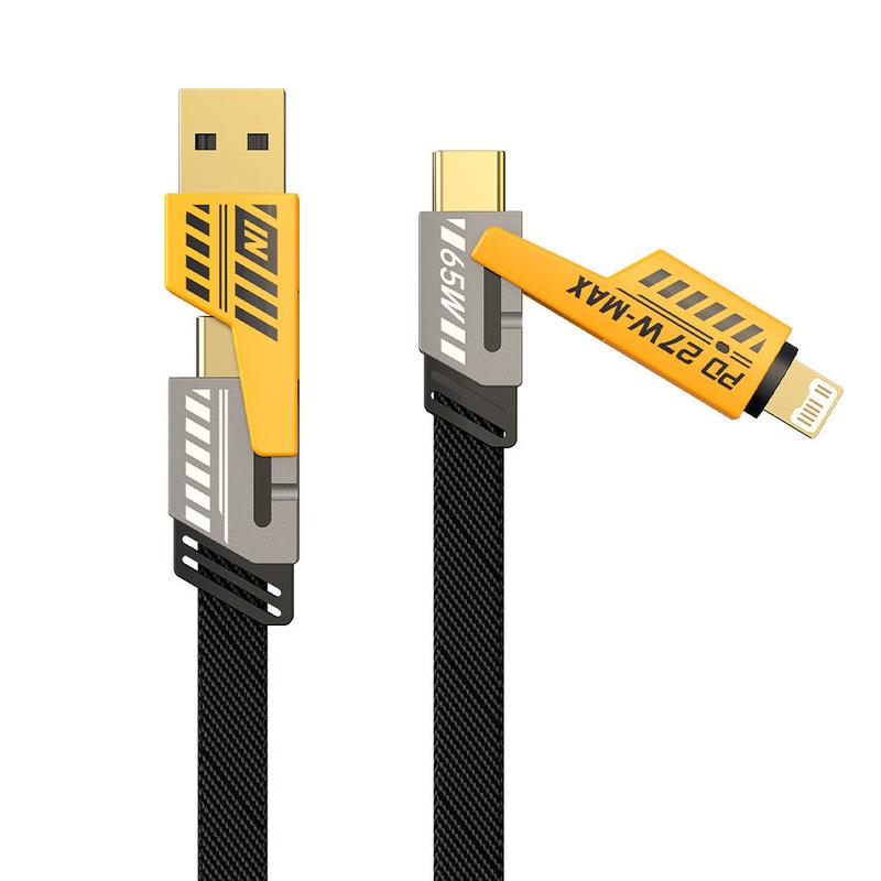 Dual Head Type-c Data USB 4-in-1 PD 65W FastCharging Cable for iPhone15 14 13 12 11 ProMax xSMAX XR XS X 8 iPad Xiaomi Honor Vivo Samsung 0PPO Notebook Phone Smartphone CellphoneCharger -Android Devices Durable ElectronicMobile