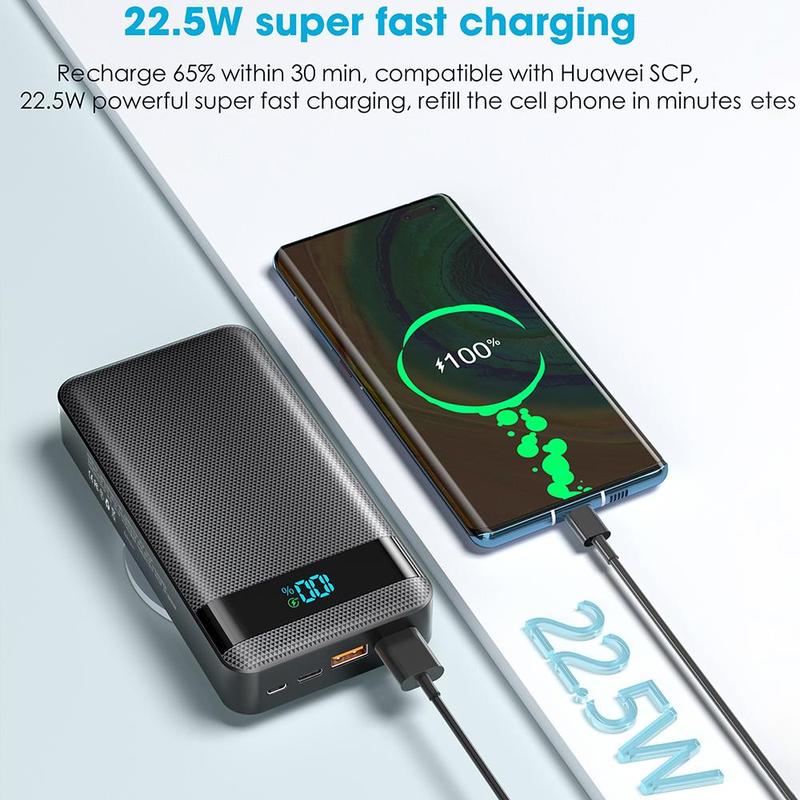 20000mAh Portable Large Capacity Power Bank, PD20W PD3.0 QC4.0 USB C Output Input Fast Charging with LED Digital Display Screen, Compatible with iPhone, Galaxy, iPad and Other Devices, Smartphone Accessories, Stocking Fillers Gift