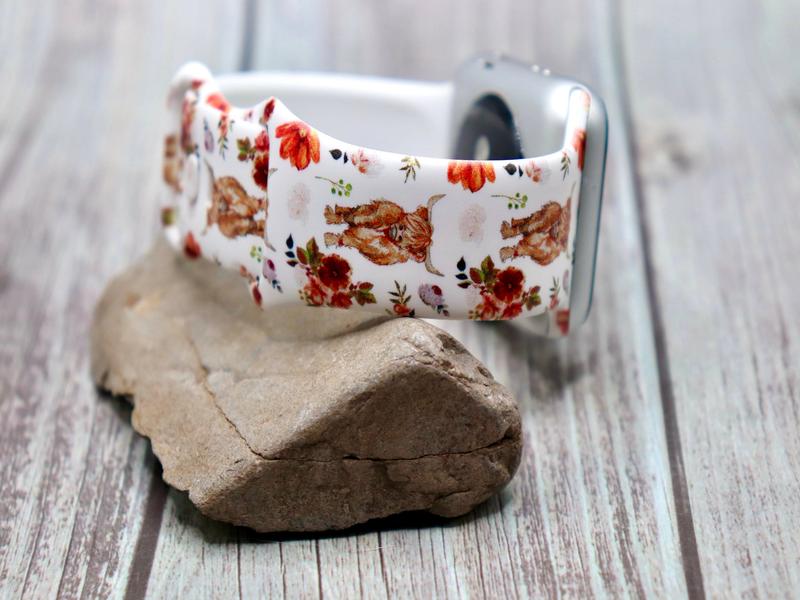 Highland cow Womens watch band for Apple Samsung Flowers boho iwatch strap 40mm 41mm 42mm 44mm 45 49mm